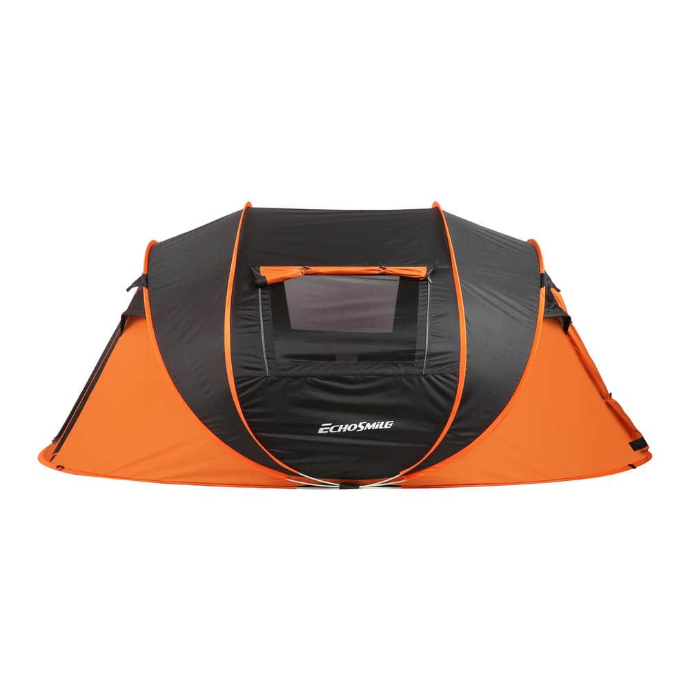 EchoSmile 4-Person Black and Orange Pop Up Camping Tent