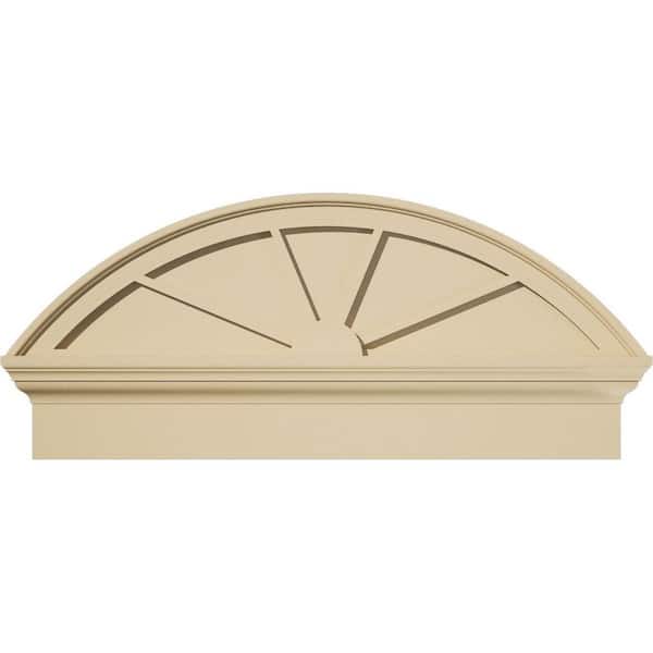 34 in. W x 15-3/8 in. H x 2-3/4 in. P Segment Arch 4 Spoke Signature Urethane Combination Pediment, Primed Tan