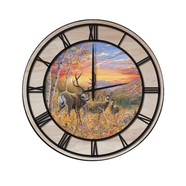 Unbranded "Dream Maker Mule Deer" Woodgrain Accent and Black Numbers Imaged Wall Clock