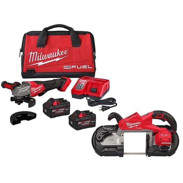 Milwaukee M18 FUEL 18-Volt Lithium-Ion Brushless Cordless 4-1/2 in./6 in. Braking Grinder w/ Two XC 8.0 Ah Battery & Bandsaw