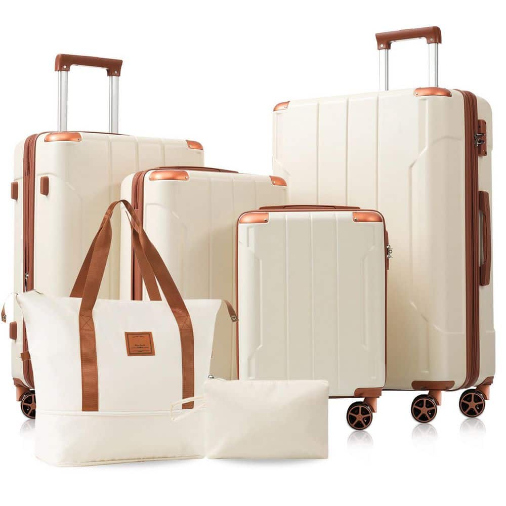 Merax 6-Piece White and Brown Expandable ABS Hardshell Spinner 16