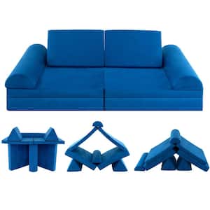 66 in. Rolled Arm 8-piece Suede Sponge Modular Kids Play Sofa Set Sectional Sofa in. Blue