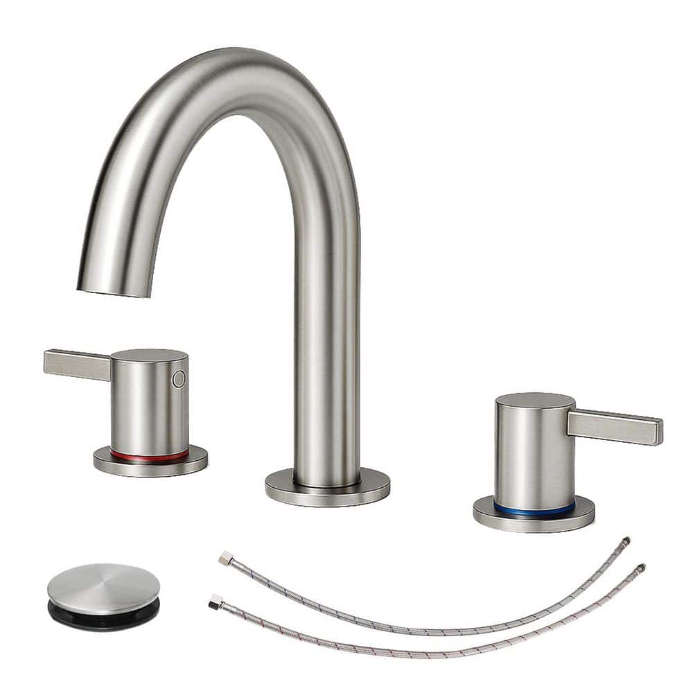 5.65 in. H 8 in. Widespread Double Handle Bathroom Faucet with 360° Spout Vanity and Pop-Up Drain in Brushed Nickel price history on PriceWatchPro
