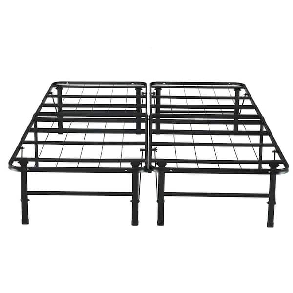 HOMESTOCK Black 14" Full Bed Frame Heavy Duty Foldable Bed Frame Folding Bed Frame with Steel Metal Slats Mattress Foundation