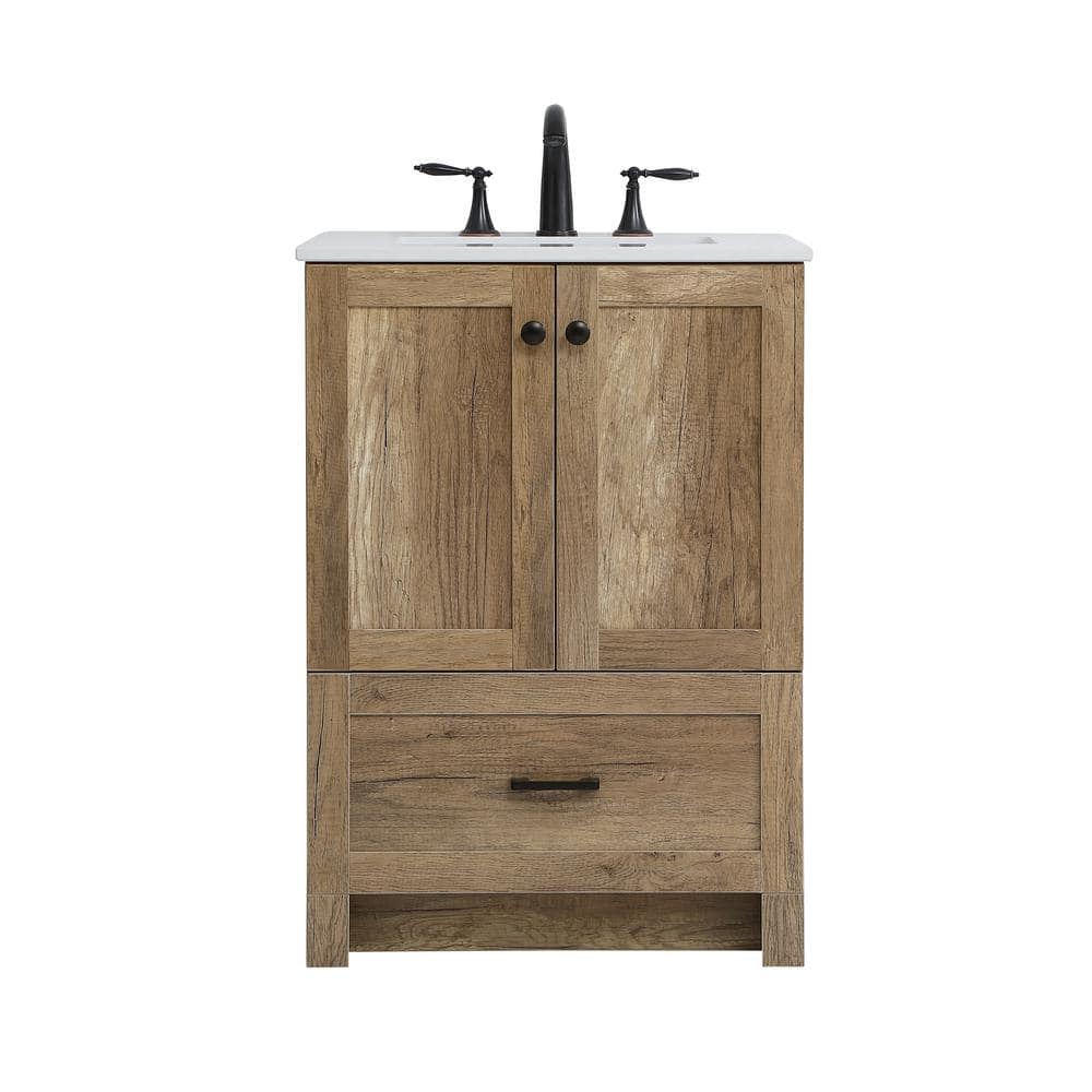 Timeless Home 24 in. W x 19 in. D x 34 in. H Single Bathroom Vanity in Natural Oak with Ivory Quartz Top and White Basin