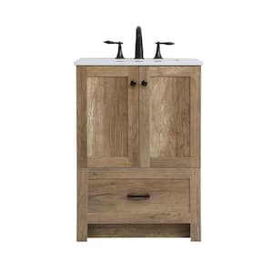 24 in. W x 19 in. D x 34 in. H Single Bath Vanity in Natural Oak with Ivory Engineered Stone Top and White Basin