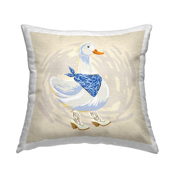 Stupell Industries Duck in Cowboy Boots Beige Square Outdoor Throw Pillow