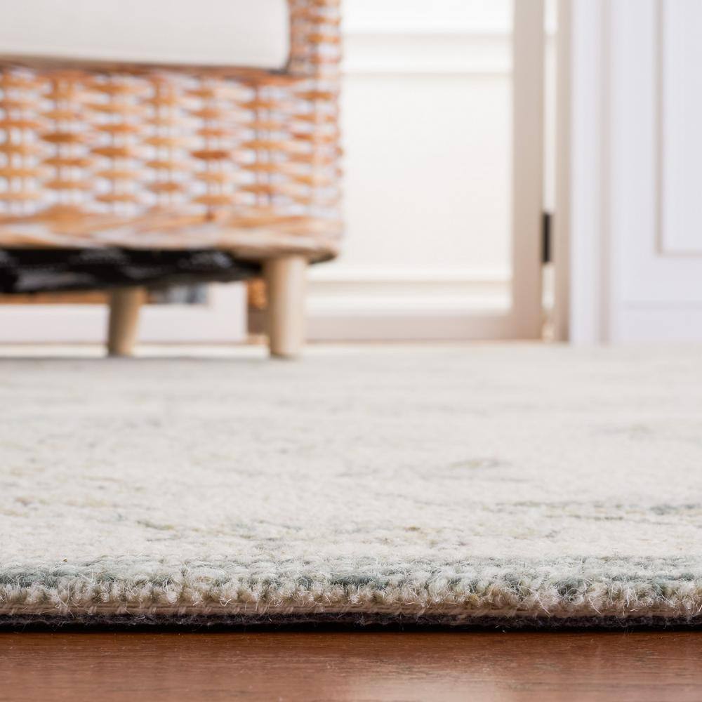 Ivory and Sage Floral Handmade Wool Tufted Area Rug, 3' x 5'