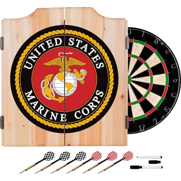 Trademark United States Marine Corps Wood Finish Dart Cabinet Set