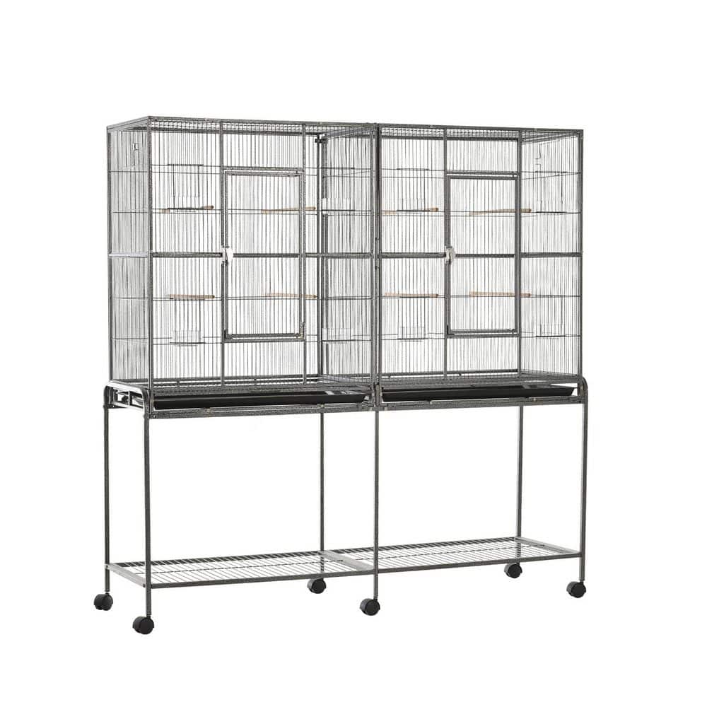 "65"" Double Rolling Metal Bird Cage Feeder with Detachable Rolling Stand, Storage Shelf, Wood Perch & Food Containe" price history on PriceWatchPro