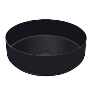 Matte Black Stainless Steel Round Bathroom Vessel Sink with Pop-Up Drain