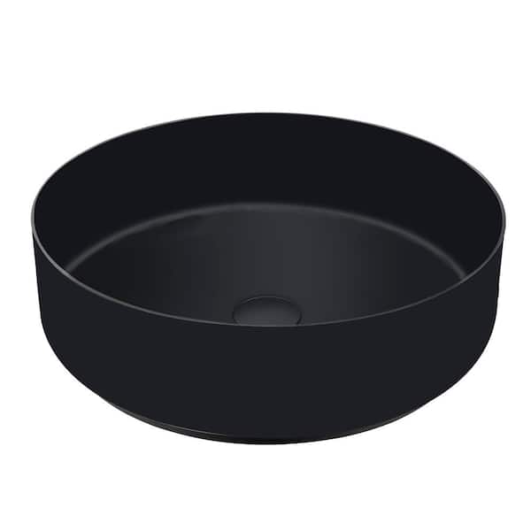 AKDY Matte Black Stainless Steel Round Bathroom Vessel Sink with Pop-Up Drain