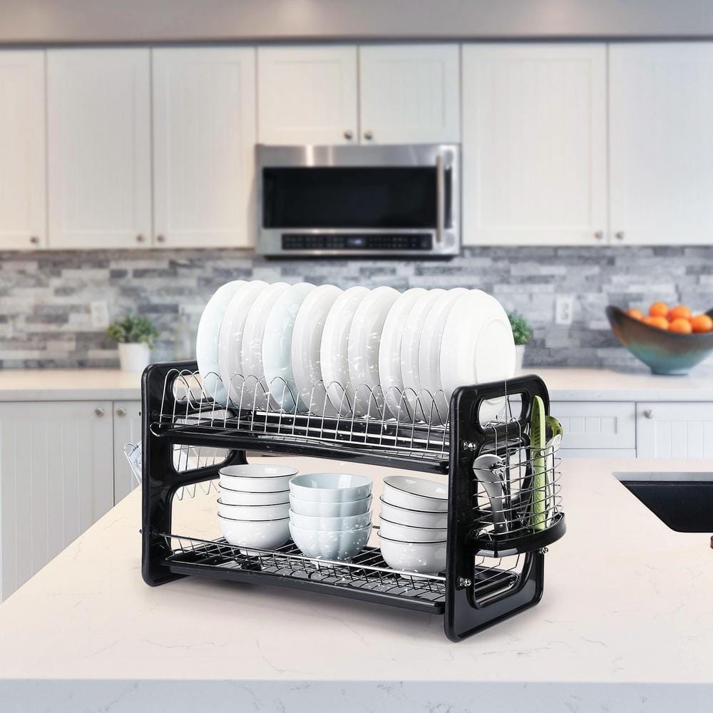 Aoibox All-in-one Design Extendable (13.4' to 19.3') Black Dish Drainers  Dish Rack for Kitchen Counter with Drying Board HDDB1460 - The Home Depot