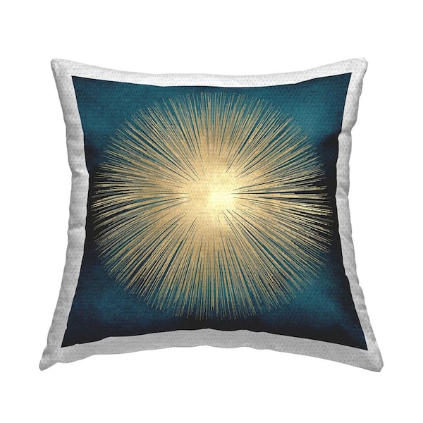 Stupell Industries Abstract Deco Sunburst Shape Over Dark Blue Blue Square Outdoor Throw Pillow