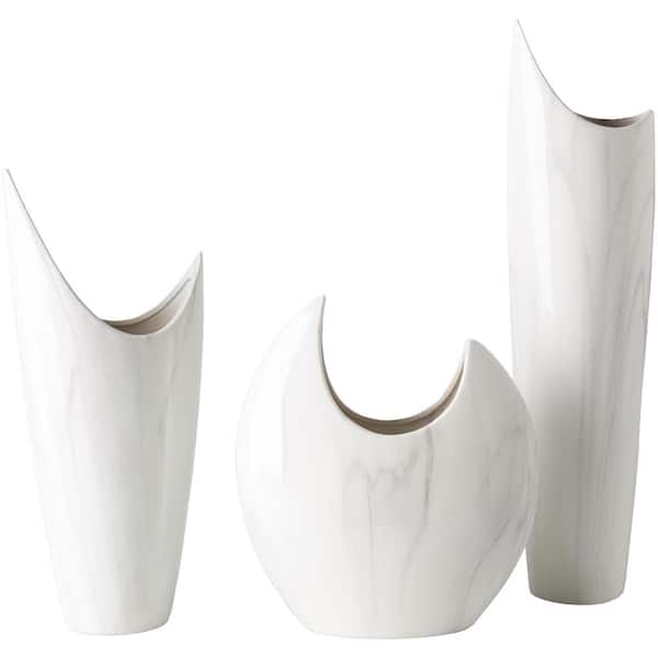 Livabliss Okine 3-Piece Ceramic Decorative Vase Set in White