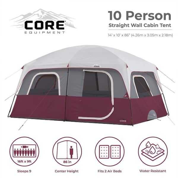 CORE Red 10-Person Cabin Tent with 2 Rooms & Rainfly, 4-Pack 4 x CORE-40067  - The Home Depot