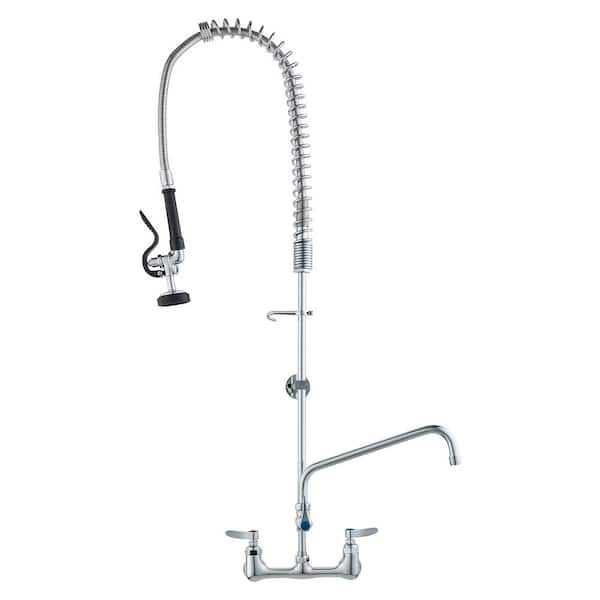 VEVOR Commercial Faucet Double Handle Pull Down Sprayer Kitchen Faucet Deck Mount Kitchen Sink Faucet, Silver