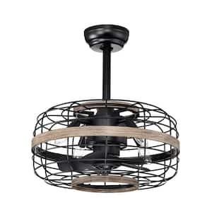 17.87 in. Farmhouse Indoor Matte Black Caged Ceiling Fans with Remote Control