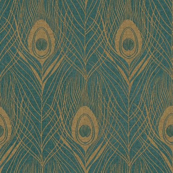 Peacock feathers in turquoise, green and blue printed on 7/8