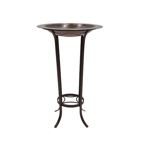 18 in. Dia Round Antique Finished Brass Classic Copper Birdbath with Roman Bronze Wrought Iron Tulip Stand