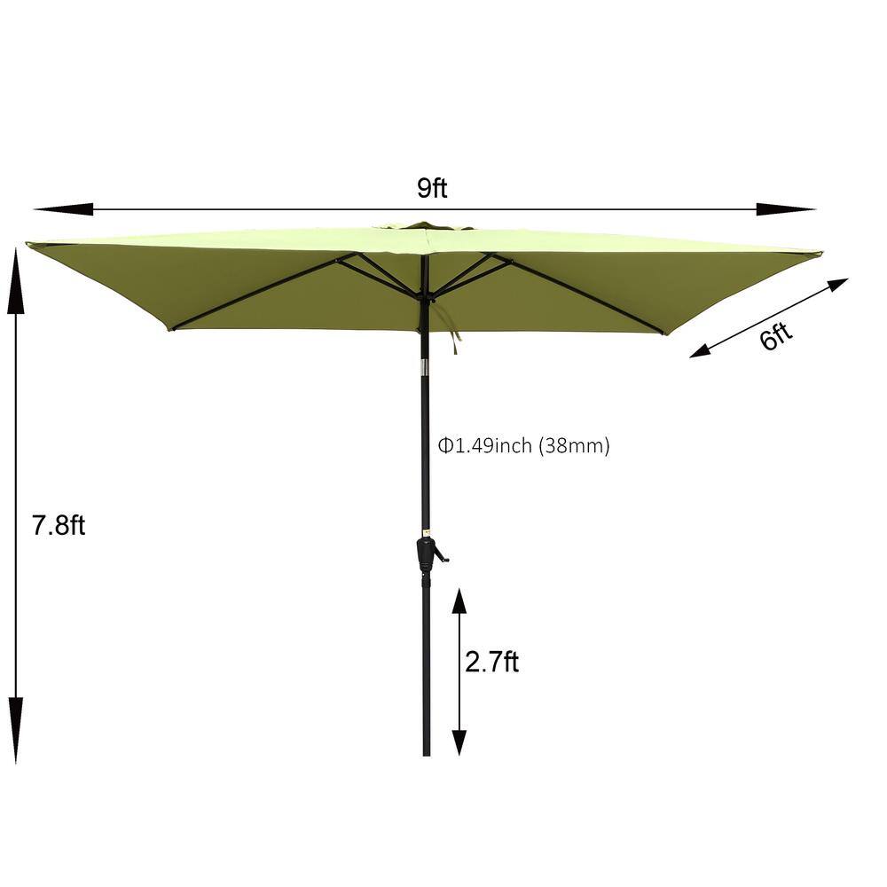 Lime Green 6x9ft Rectangular Outdoor Patio Umbrella with Crank and Tilt