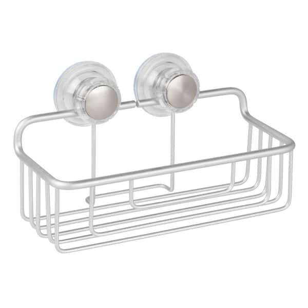 IDESIGN Metro Aluminum Turn-N-Lock Shower Caddy Suction Basket in Silver