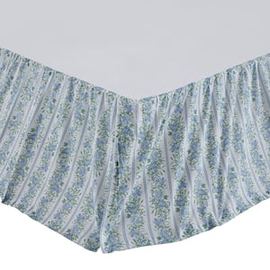 Jolie 16 in. Farmhouse Blue Creme Green Floral Queen Bed Skirt