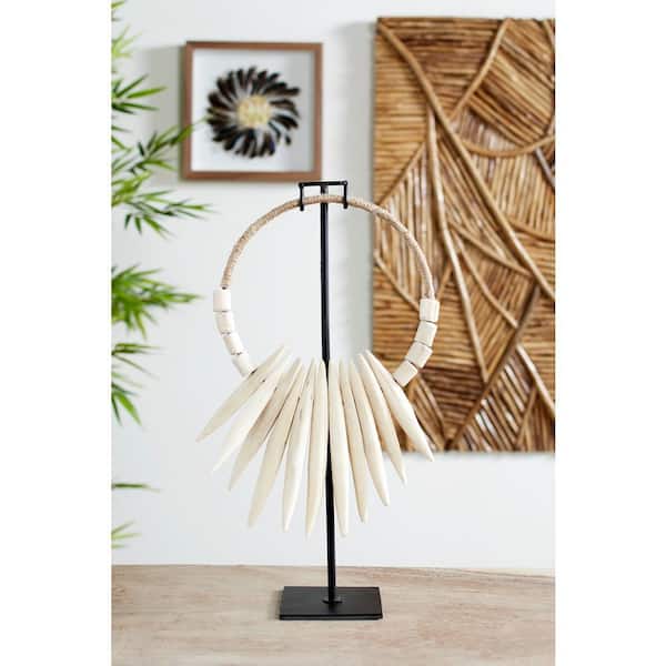 White Teak Wood Handmade Tribal Necklace Sculpture with Stand