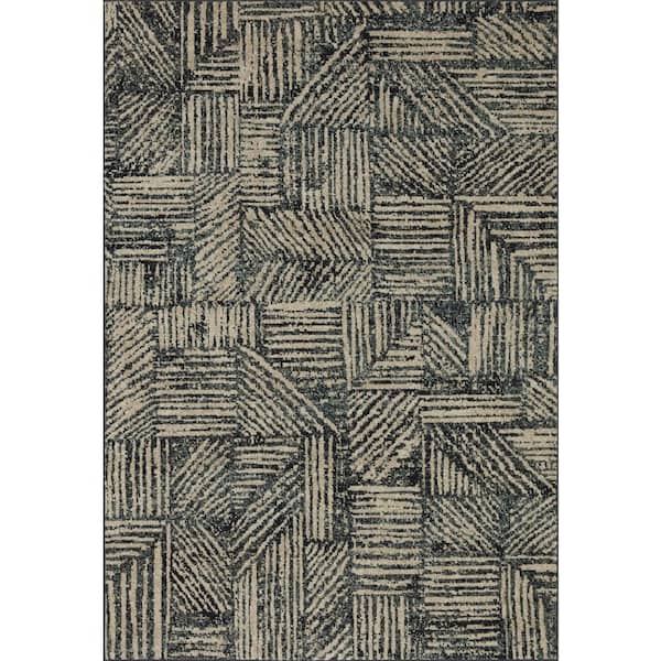LOLOI II Bowery Midnight/Taupe 4 ft. x 6 ft. Contemporary Geometric Area Rug