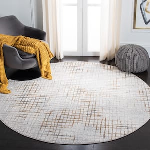 Orchard Gray/Gold 3 ft. x 3 ft. Striped Plaid Round Area Rug