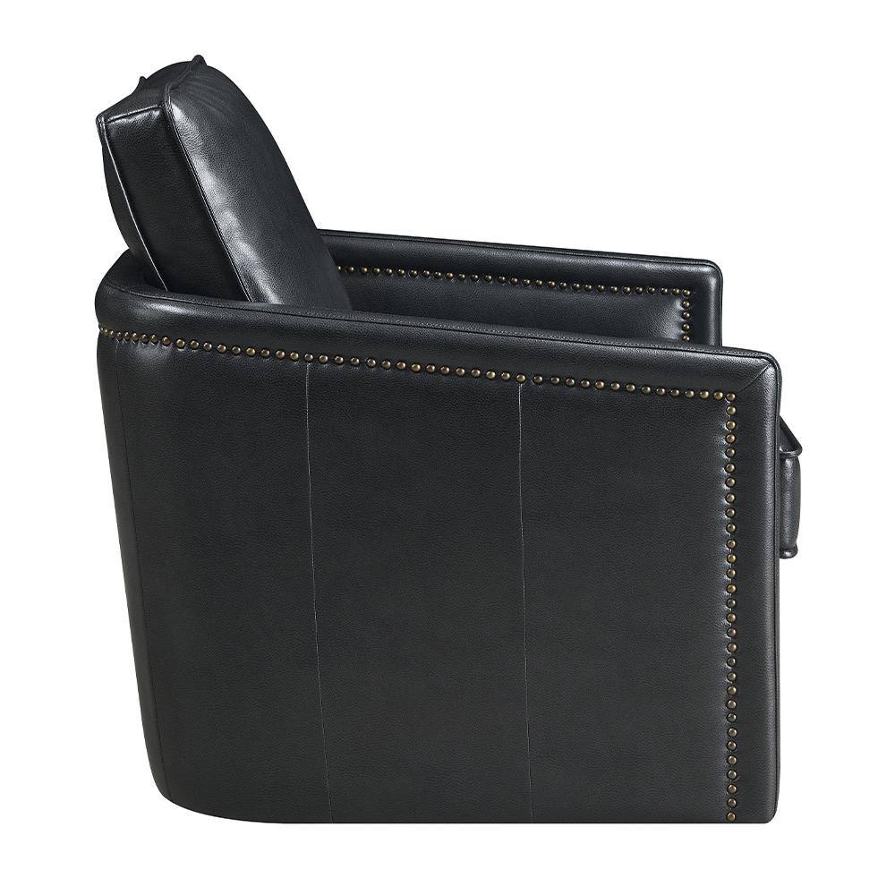 Rocha Black Leather Swivel Accent Chair with Wood Frame