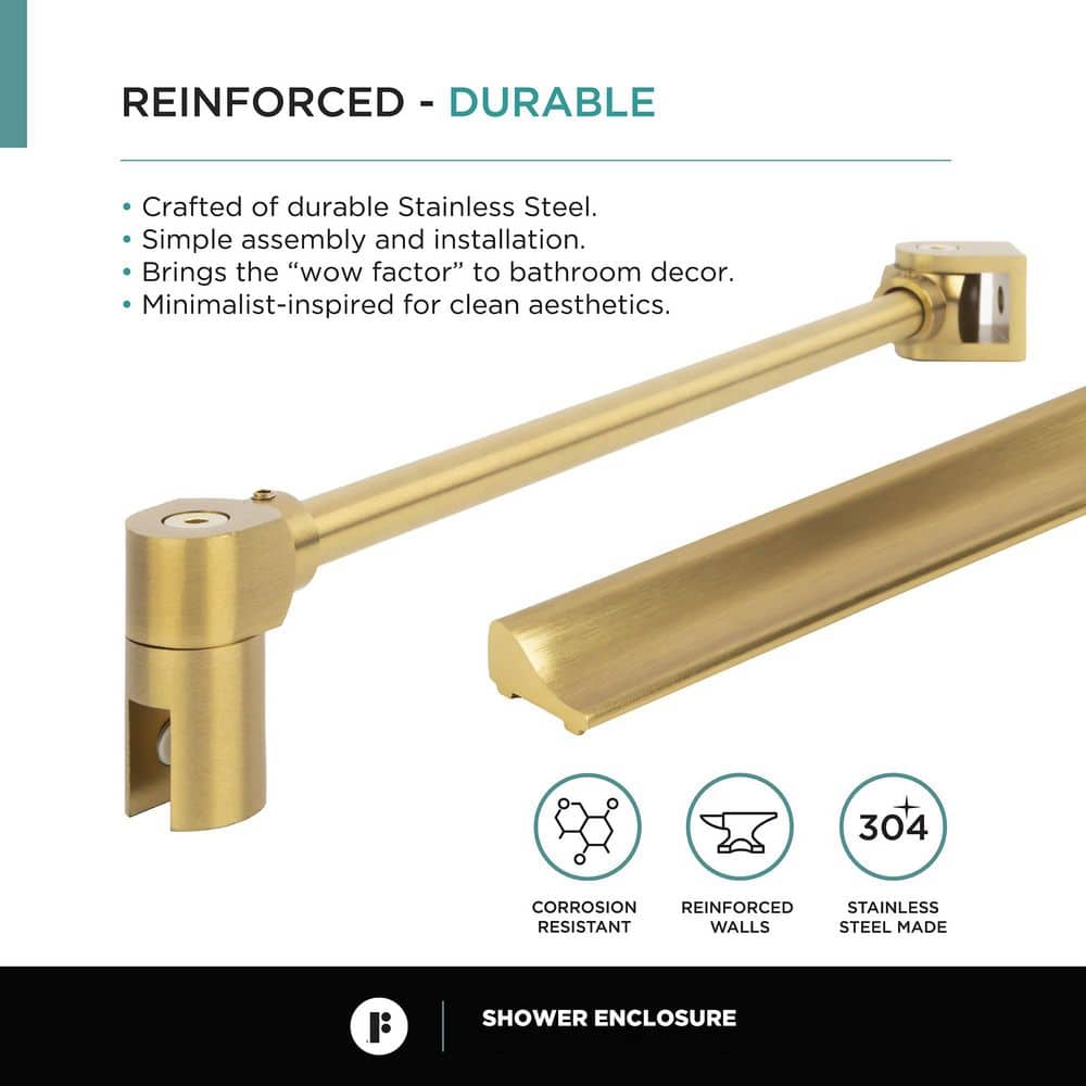 Frameless Hinged Clear Tempered Glass Shower Enclosure with Satin Brass Finish