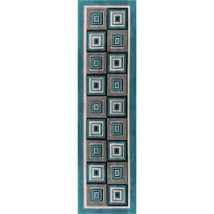 Platinum Turquoise 9 in. x 32 in. Durable Polyester Stair Tread Cover (Set of 14)