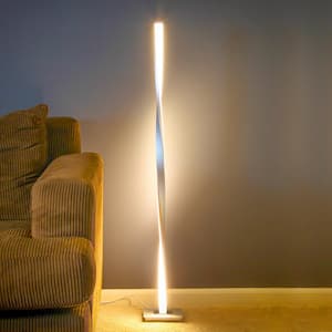 Helix 48 in. Platinum Silver Industrial 1-Light LED Energy Efficient Floor Lamp with Built-In 3-Way Dimmer Function