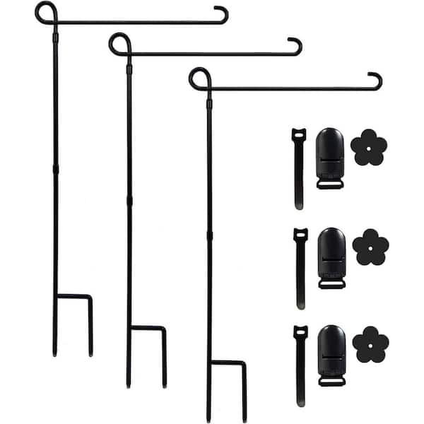 Cubilan 3 ft. Metal Flagpole, 3PC Weather-Proof Powder-Coated Garden Flag Stand with Tiger Clip and Rubber Stopper