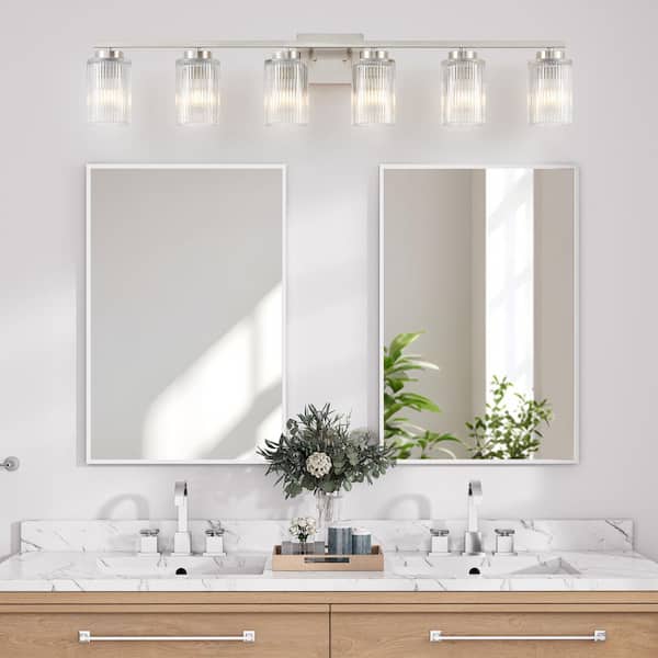 43.25 in. 6-Light Brushed Nickel Vanity Light with Clear Ribbed Glass Shades
