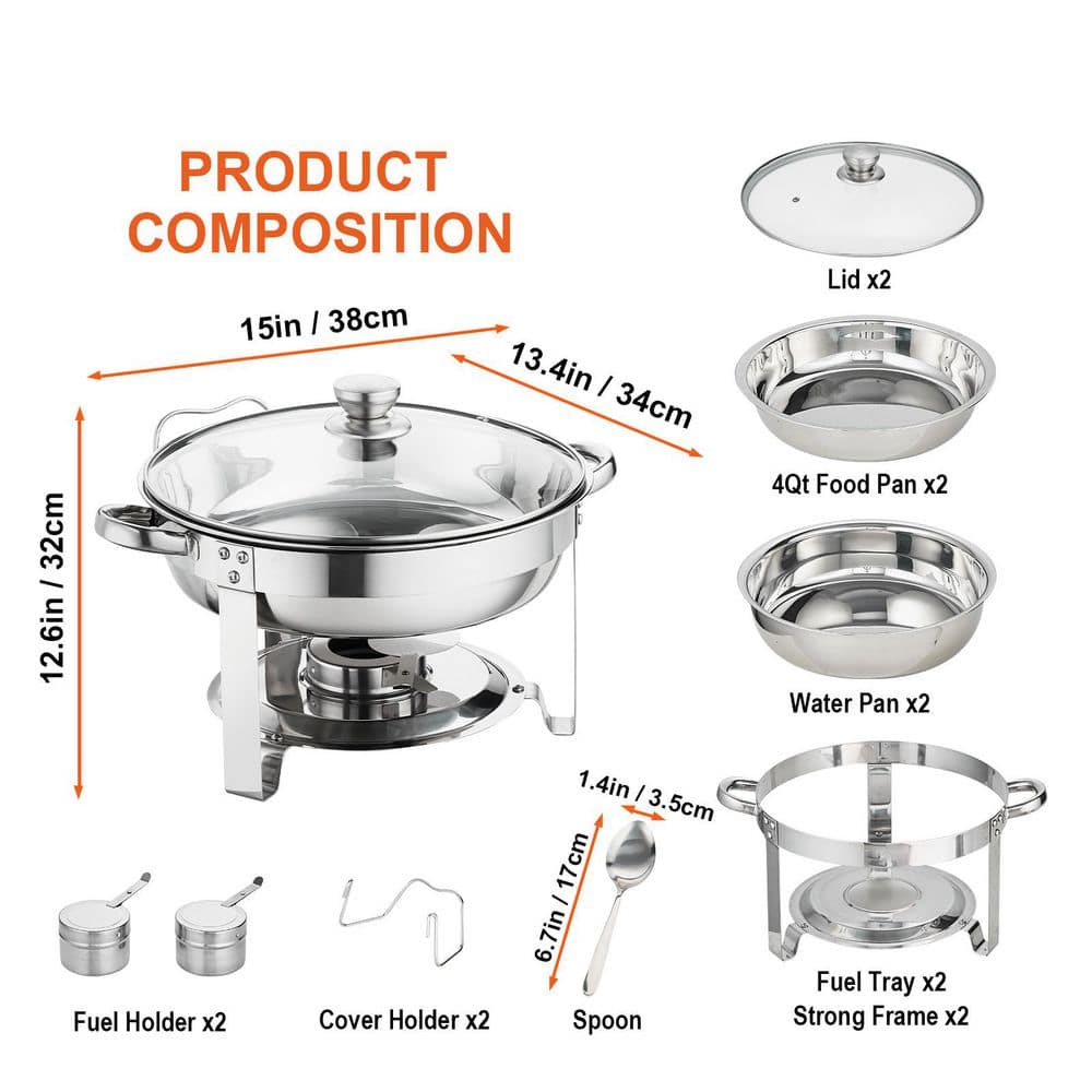 Stainless Steel Round Chafing Dish Set with Glass Lid