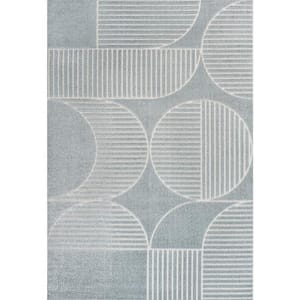 Nordby High-Low Geometric Arch Scandi Striped Light Blue/Cream 3 ft. x 5 ft. Indoor/Outdoor Area Rug