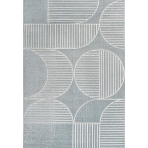Nordby High-Low Geometric Arch Scandi Striped Light Blue/Cream 4 ft. x 6 ft. Indoor/Outdoor Area Rug