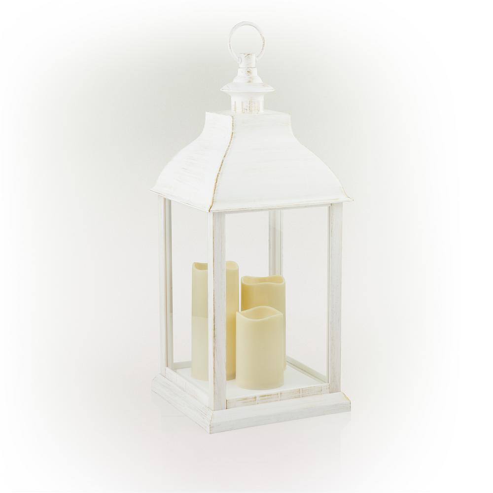 22" White Plastic LED Flameless Candle Lantern