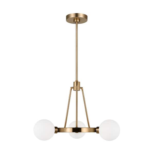 Generation Lighting Clybourn 3-Light Satin Brass Chandelier with Milk Glass Shades