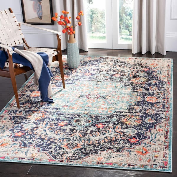 Madison Black/Teal 5 ft. x 5 ft. Square Border Area Rug