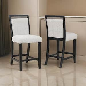 White and Black Fabric Wooden Frame Dining Chair (Set of 2)