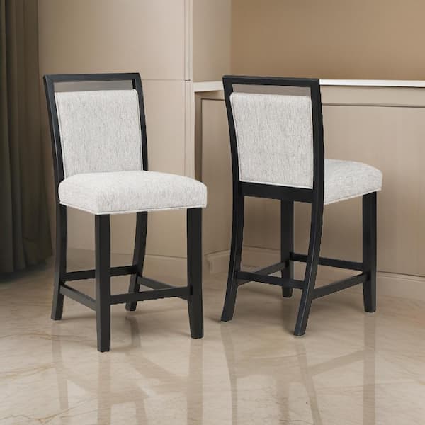 Benjara White and Black Fabric Wooden Frame Dining Chair (Set of 2)