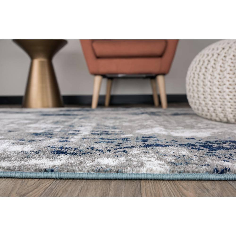 Blue and Gray Abstract 5' x 7' Synthetic Area Rug