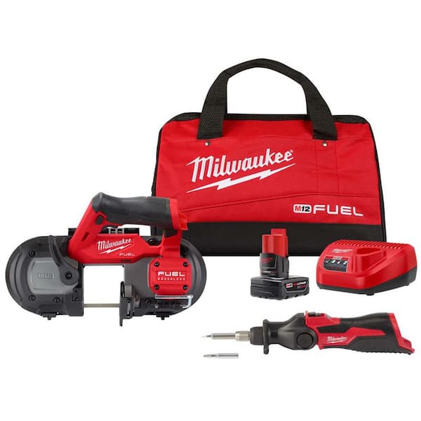 M12 FUEL 12V Lithium-Ion Cordless Compact Band Saw XC Kit with One 4.0 Ah Battery, Charger, Bag & M12 Soldering Iron