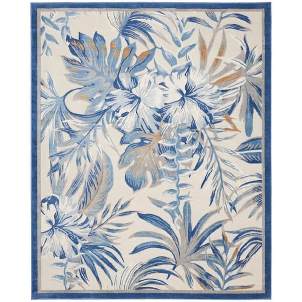 Pompeii Ivory Blue 8 ft. x 10 ft. Nature-Inspired Contemporary Area Rug