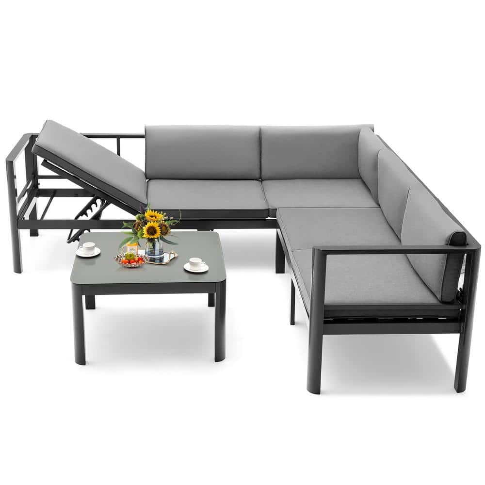 Costway 3-Piece Patio Furniture Set Aluminum Lounge Adjust Back ...