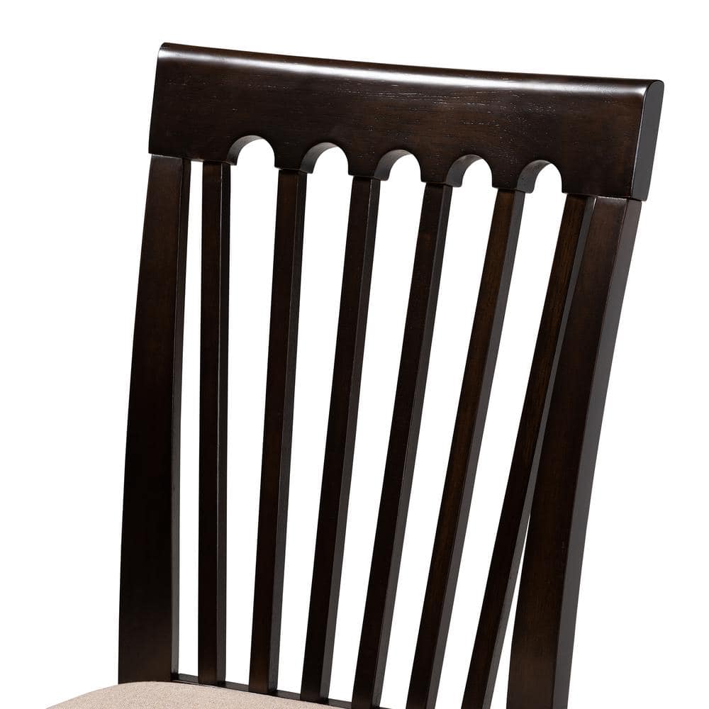 Minette Walnut Brown Wood & Sand Leather Upholstered Dining Chair