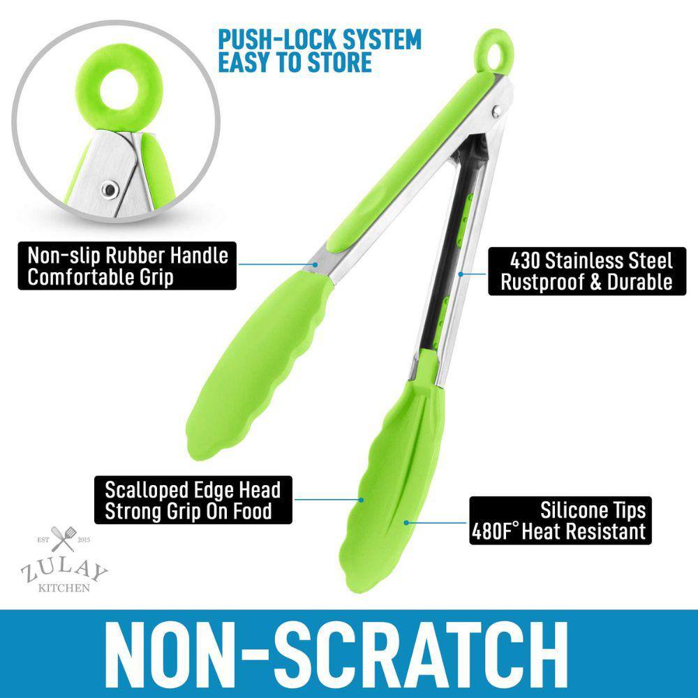 Light Green Stainless Steel Kitchen Tongs Set with Silicone Tips